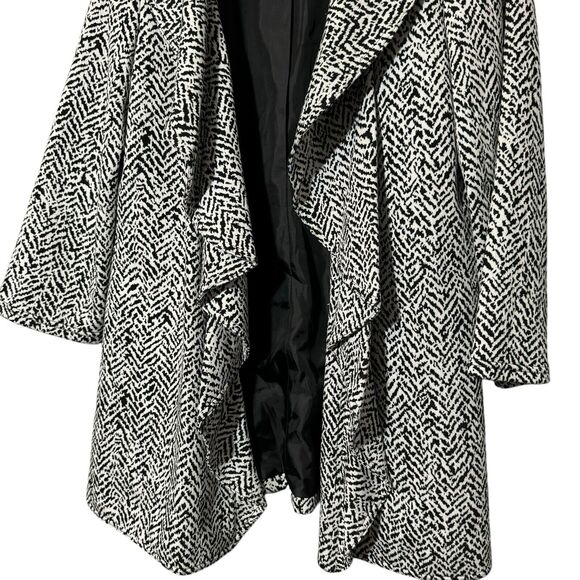 Calvin Klein Women's Black/White Ruffled Open-Front Lined 3/4 Sleeves Jacket 14 - Picture 3 of 5